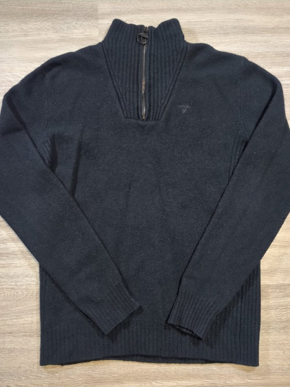 Barbour Essential Lambswool Half Zip Men's Large 1/2 Navy Blue Logo Classic